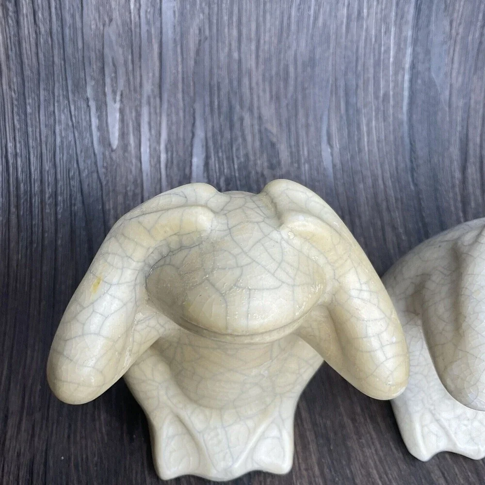 Ivory Crackle Hear See No Evil Frogs Statue‎ 4